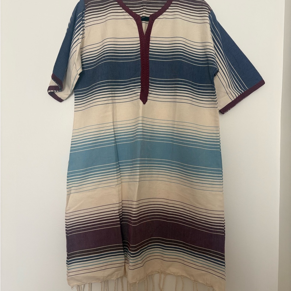 Traditional North African V-Neck Knee Length Short Sleeves Kaftan Size M